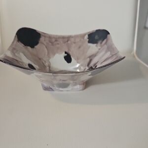 Abstract Black, Taupe and Gray Decorative Glass Bowl